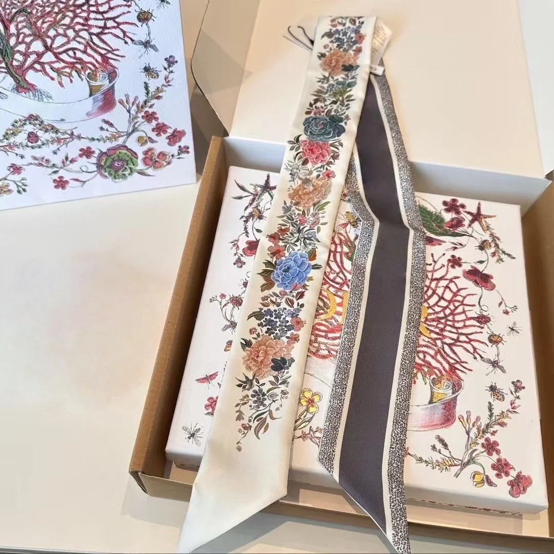 

Fashionable Accessory Luxury Brand Silk Scarf Made of Pure Silk It Can Be Used As A Headscarf Bag Strap or Wristband 6 X 100 Cm