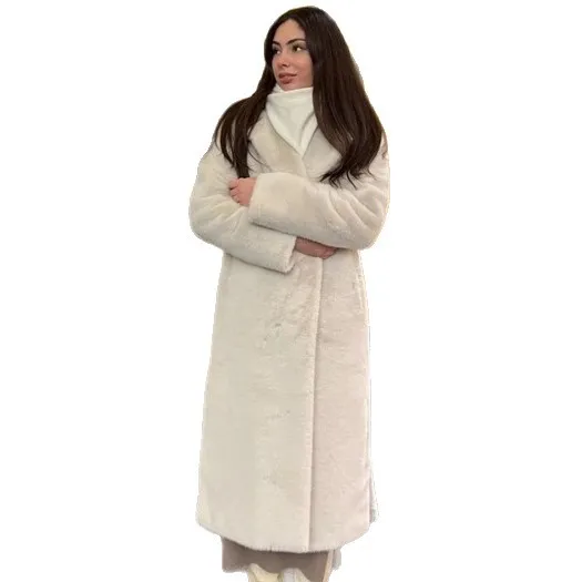Abrigo largo de piel sintética con cordones para mujer, chaqueta de piel Artificial gruesa y cálida con cintura ceñida para mujer, abrigo peludo ajustado para invierno