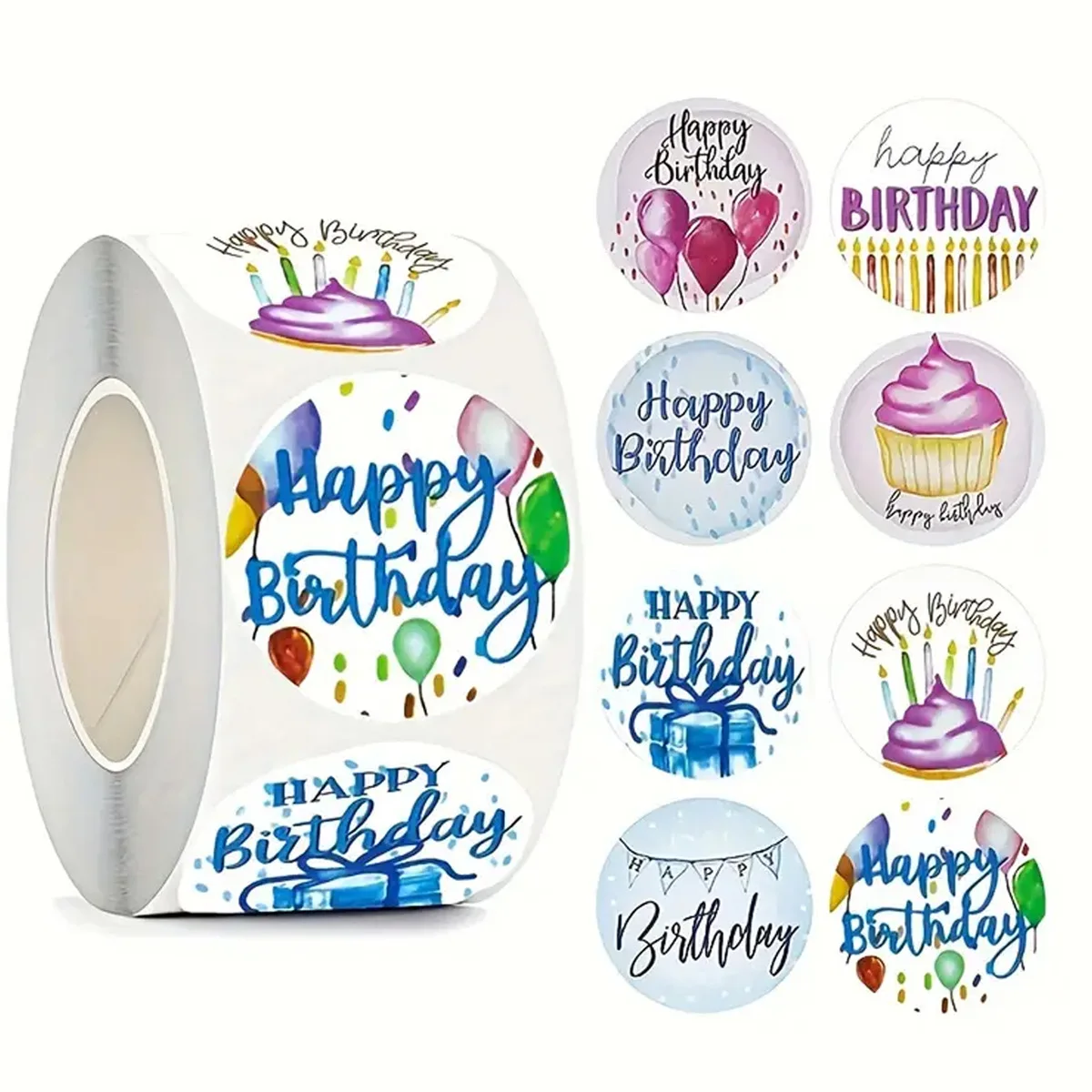100-500 stuks gelukkige verjaardag rolstickers verjaardag ballonrol stickers stickers leuke geboortedag taart groet sticker voor kaartdoos