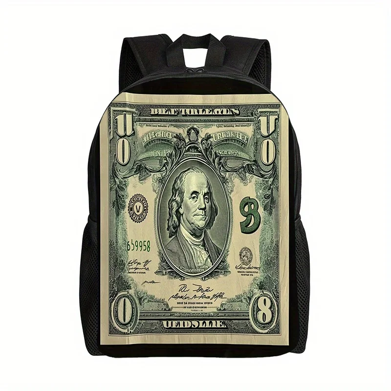 

A 2D flat printed backpack, a dollar pattern travel backpack, a youth schoolbag, a 100-yuan bill shape opening and closing