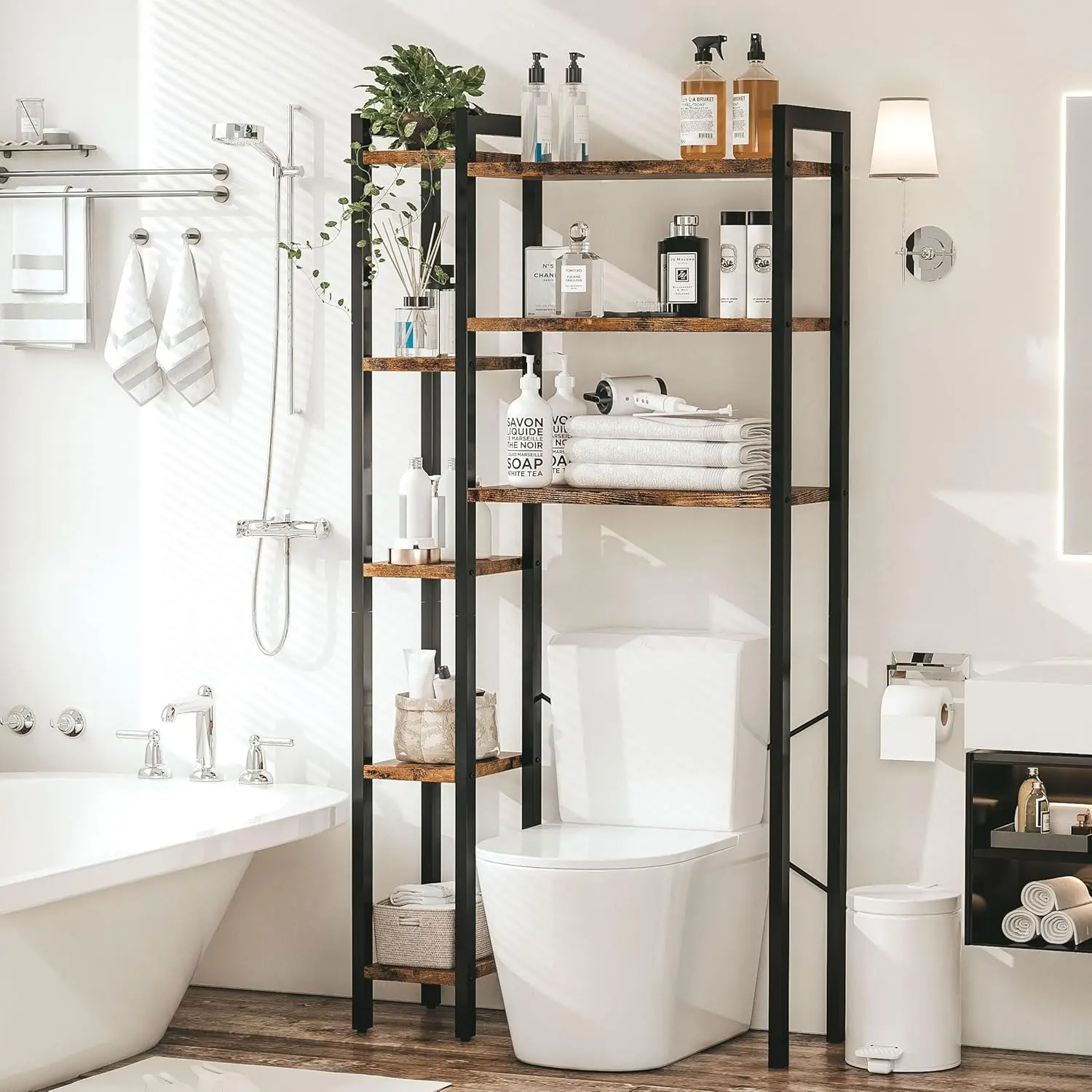 IRONCK فوق تخزين المرحاض مع رف 8 طبقات، مساحة تنظيم الحمام قائمة بذاتها، رف مفتوح للتخزين الشامل #1