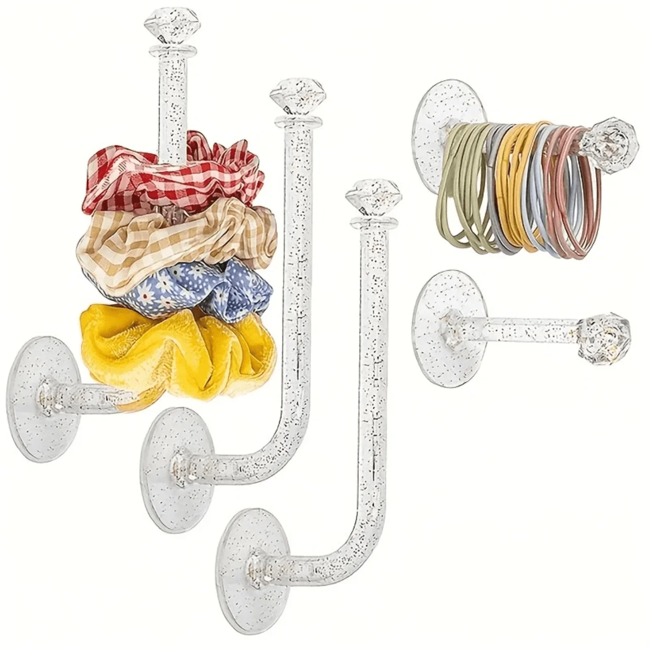 

Clear Acrylic Wall-Mounted Hair Accessory Organizer with Crystal-Tip Hooks