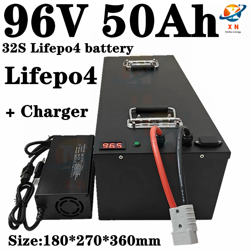 Batteria al litio 96v 50Ah Lifepo4 BMS 32S 102V per AGV inverter veicolo scooter moto 8000W carrello elevatore + caricatore 5A