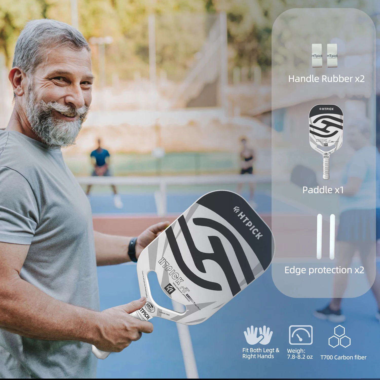 

HTPICK Professional T700 Carbon Fiber Pickleball Paddle, Thermoformed 14mm Honeycomb Core, Anti-Slip Friction Surface, Black