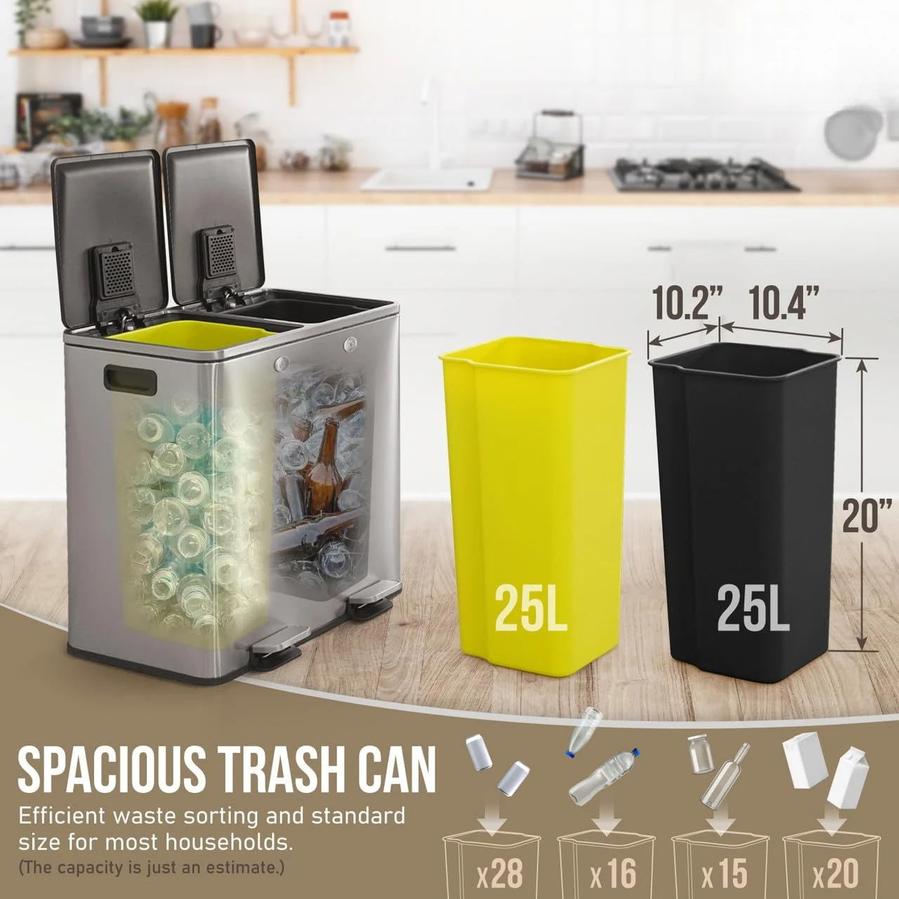 

Двойной мусорный бак с двойной крышкой, комбинированный контейнер для мусора и вторсырья, бесконтактная урна из нержавеющей стали для кухни, на заказ