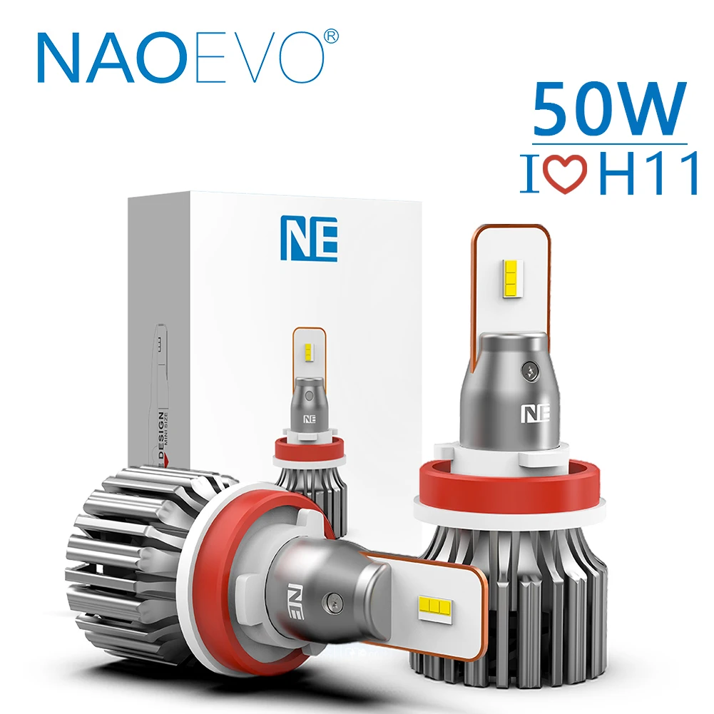 

NAOEVO Car H11 LED Headlight 50W 6000lm CSP Chip 6500K H9 H8 Led Automotive Headlamp Bulb Auto Fog Light 12V for Seat Leon Mk3