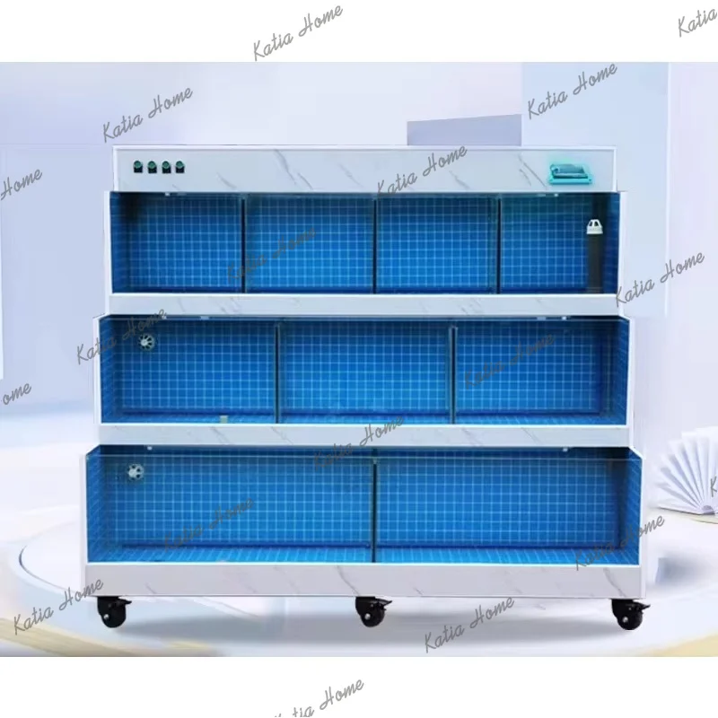 FG Customized Seafood Pool Refrigerator Integrated Fresh Supermarket Commercial Shellfish Seafood Fish Pool Glass Fish Tan