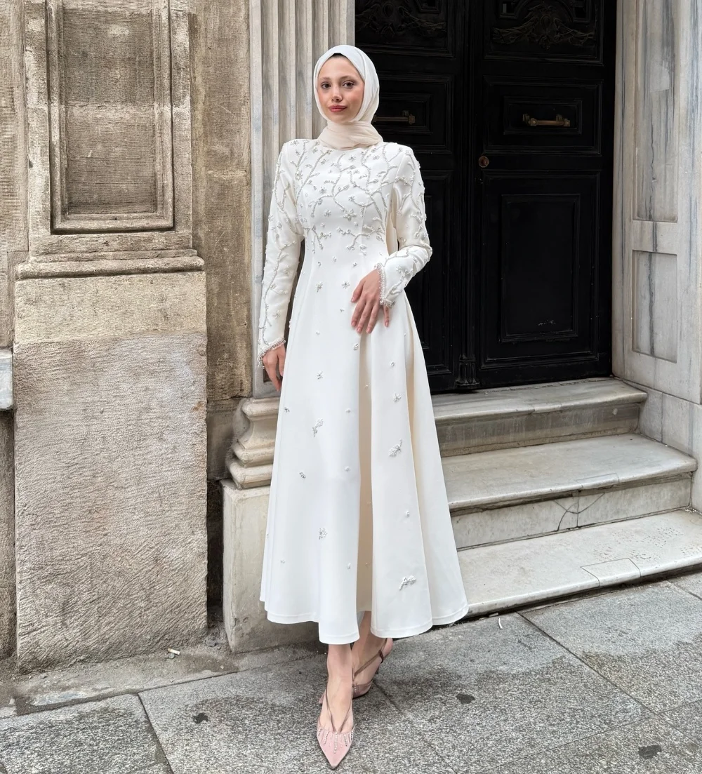 

Customized Classic Jersey Pleat Sequined A-line O-Neck Midi Dresses Bespoke Occasion Celebrity Simple Exquisite