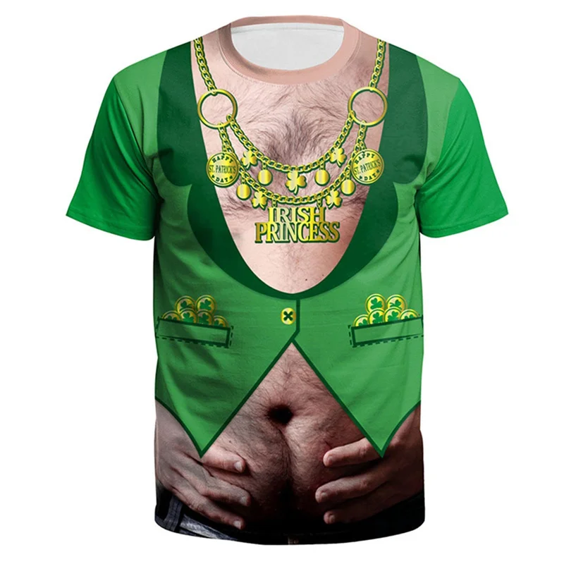 St. Patrick\'s Day T Shirt Men Loose Crew Neck Short-sleeved Tee Shirts Irish Shamrock 3d Printed Fake Tuxedo T-shirt Streetwear
