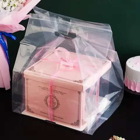 50pcs Frosted Transparent Portable Stand Plastic Baking 4/6/8/10 Inch Cake Pizza Bread Dessert Food Packaging Takeaway Bags