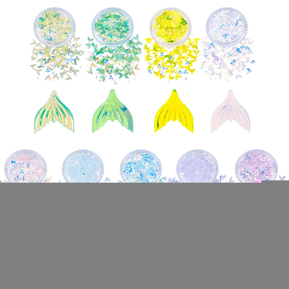 9Pcs 9 Colors Fishtail Glitter Sequins Nail Glitte Confetti Sequins Ocean Themed Nail Glitter Fishtail Craft Sequin Fishtails