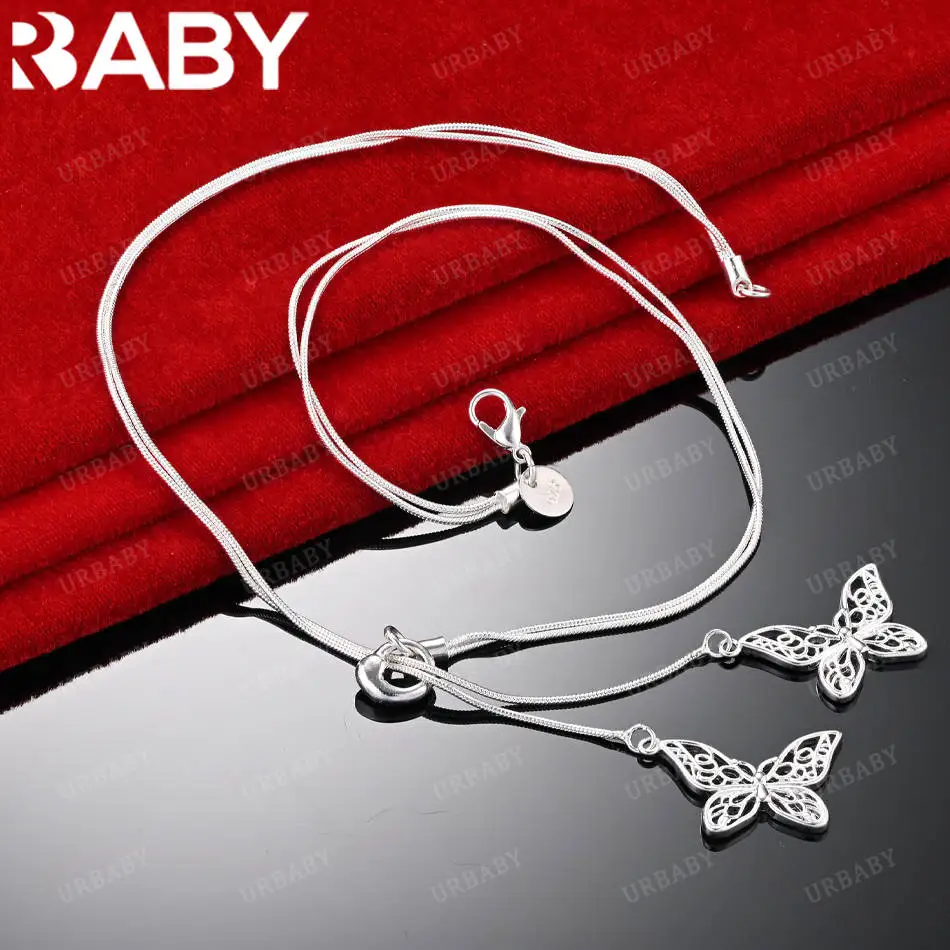

URBABY 45cm 925 Sterling Silver Butterfly Chain Necklace For Women Creativity Gifts Street All-match Party And Daily Wear
