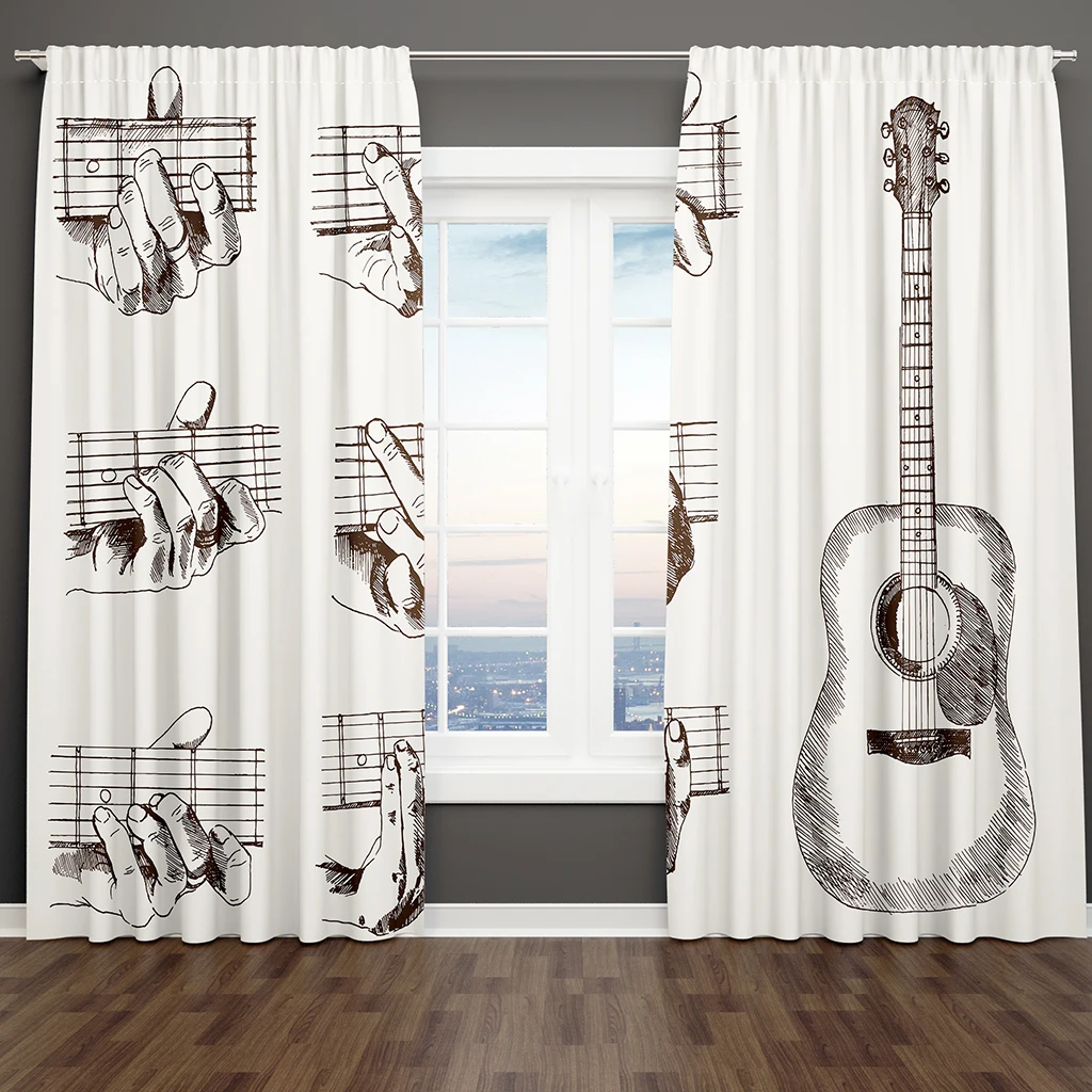 Colorful Abstract Piano Note Art Music Modern Thin 2 Pieces Light Filtering Curtains for Living Room Bedroom Window Drape Decor