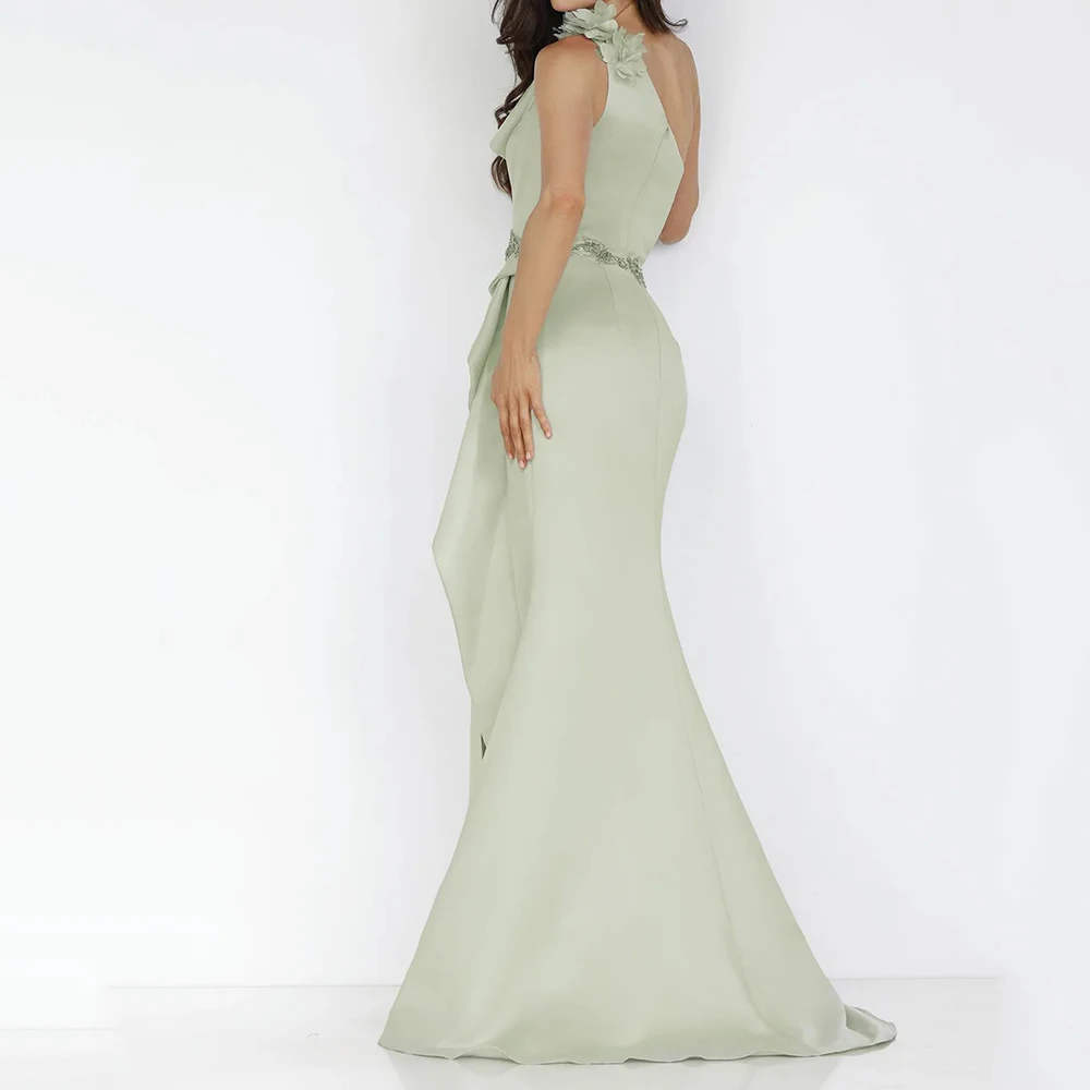 Suknie wieczorowe damskie w stylu syreny, do ziemi, na jedno ramię, bez rękawów, suknie balowe, modne kwiaty, cekiny, drapowane, szyte na miarę.