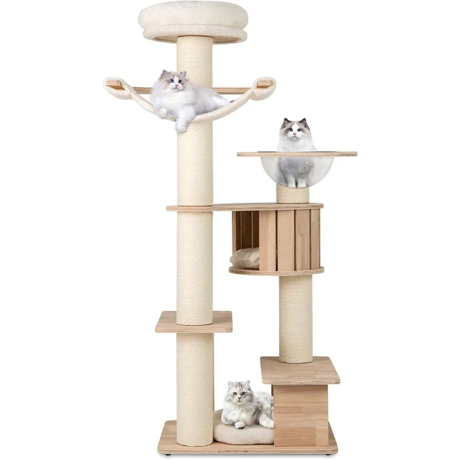 

69 высоких многослойных деревянных кошачьих деревьев с когтеточками, космическая капсула для окуня, гамак, моющиеся подушки, современный домашний кот