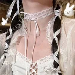 2024 New Retro White Black Lace Bow Choker Necklace for Women Harajuku Gothic Dark Girl Bow Sweet Collar Necklace Party Female