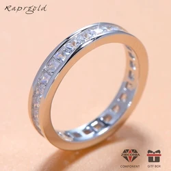 RAPRGOLD 2*2mm Fashion Princess Cut Light Luxury Zircon Ring Dainty 925 Sterling Silver Rings for Men Women Fine Jewelry Gift