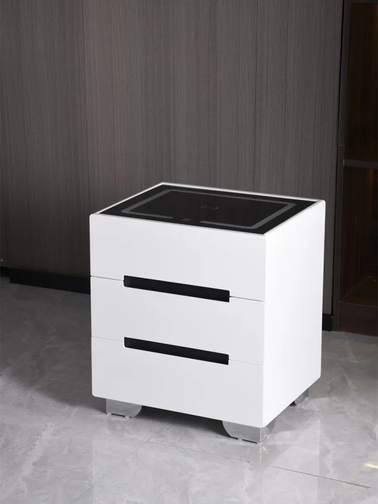

3 Drawers Smart Bedside Table with Bluetooth Speaker Wooden Side Cabinet Bedroom End Table with Wireless Charging End Table
