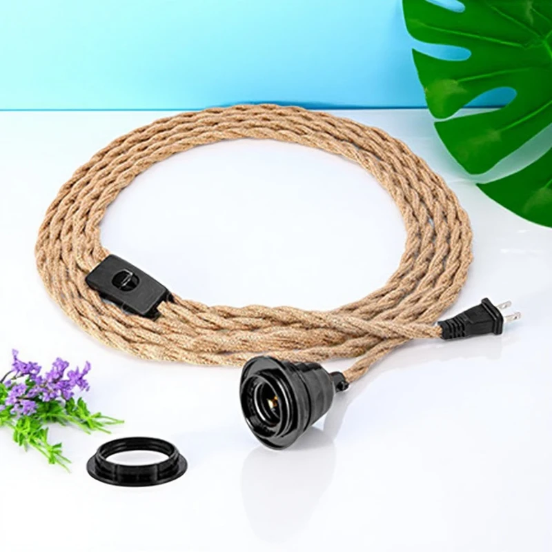 

Vintage Hemp Rope LED Pendant Light Retro E27 Industrial EU/US Plug Droplight Holder Dining Room Cafe Kitchen Home Decor Lamps