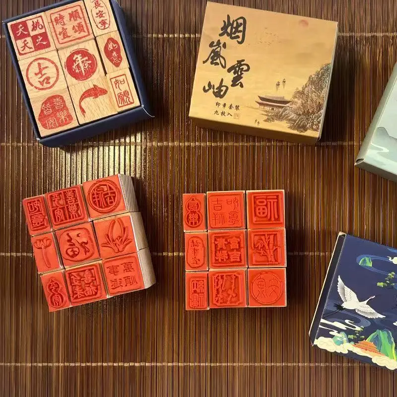 

9 шт. готовая к использованию печать для китайской каллиграфии, небольшой антикварный измельчитель подписи для рисования тушью и документов, традиционный набор штампов в подарок