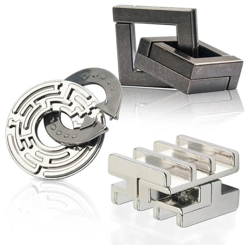 3PCS Metal Puzzle Brain Teaser IQ Test Educational Mind Games Disentanglement Problem Solving Toys Gifts For Kids Teens