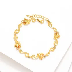 XP Jewelry --( 21 cm x 10 mm ) 24 k Yellow Gold Plated Lotus Flowers Bracelets For Women Fashion Wedding  Jewelry