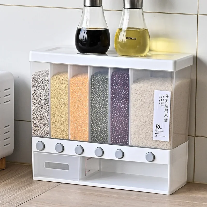 

Rice Dispenser Food Dispenser Rice Drum 6 Grids Storage Dry Food Dispenser Grain Storage Dried Fruit Food Storage Box