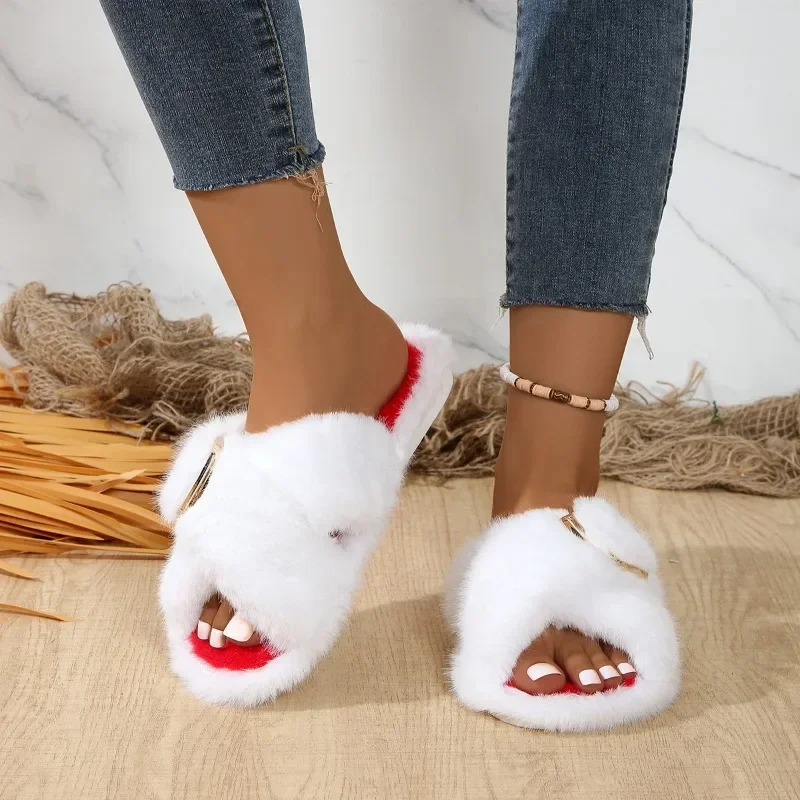 جديد الشتاء مصمم الأحذية الفاخرة النساء نِعال من الفراء في الهواء الطلق كل مباراة أحذية النساء النعال جولة رئيس فرو منك Ms النعال