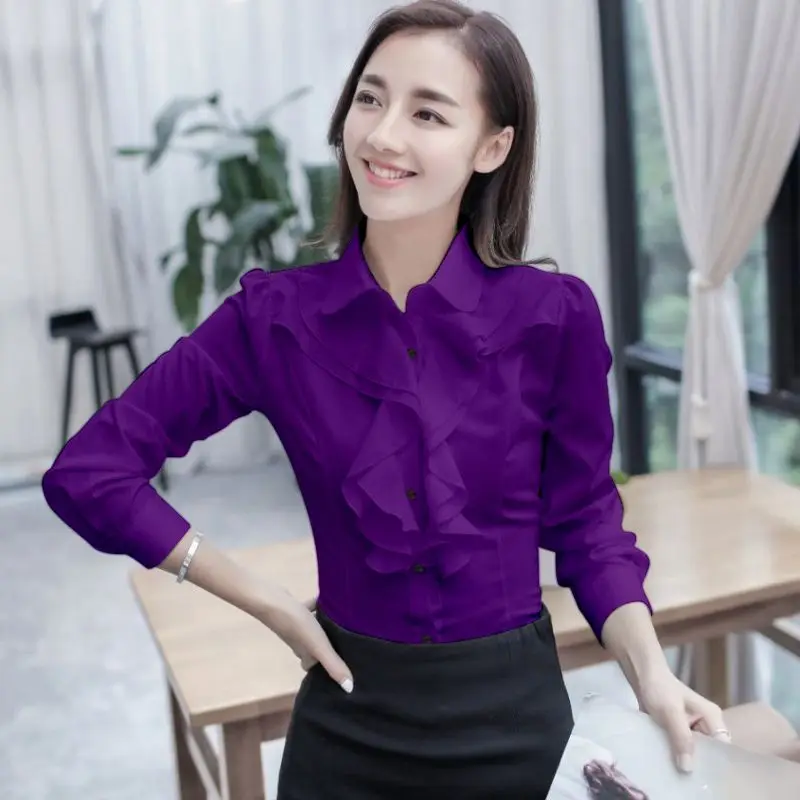 Spring Autumn Solid Color Tops Office Lady Long Sleeve Ladies Fashion Blouses 2024 New Patchwork Intellectual Women\'s Clothing