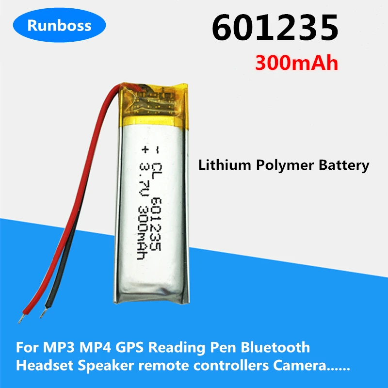 1-4PCS 300mAh 601235 Rechargeable Li-Polymer Battery For MP3 MP4 GPS Tracker Reading Pen Bluetooth Headset Speaker Lipo Cell