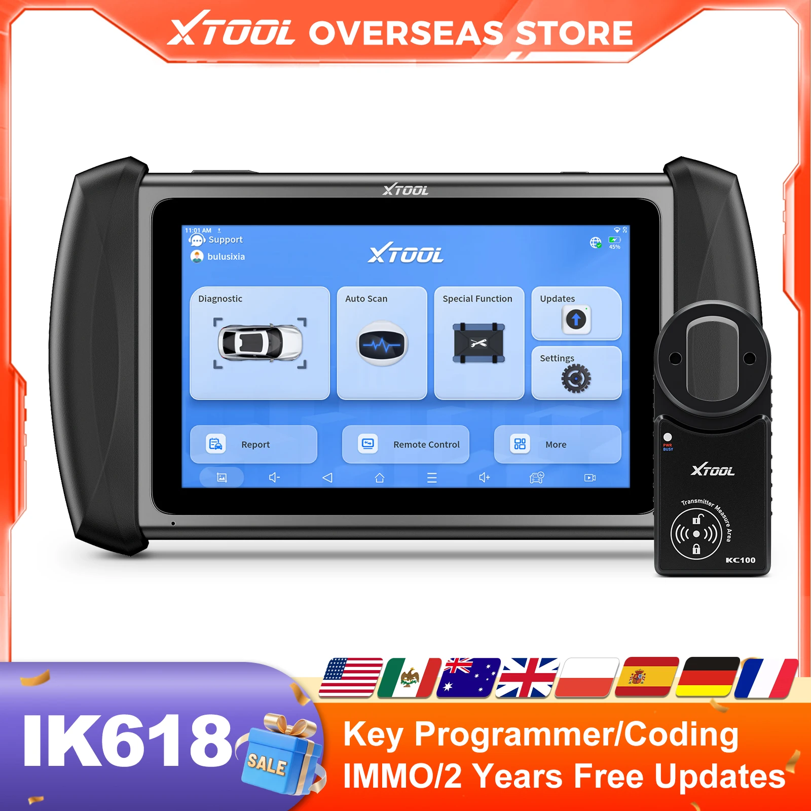 XTOOL InPlus IK618 Car Diagnostic Tool IMMO Key Programmer AI Function With KC100 All Key Lost & Add Key 38+ Service CAN FD Bi-Directional