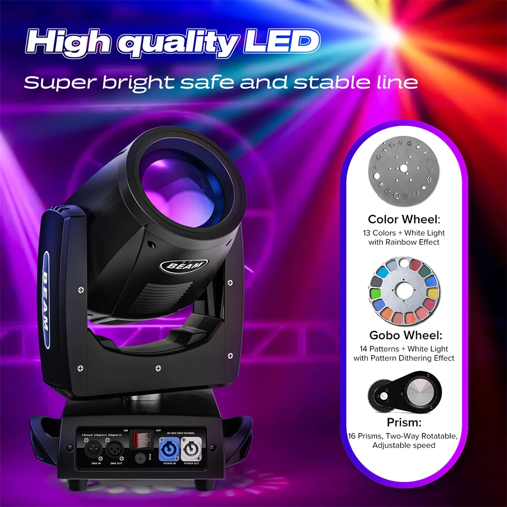 Yiflamefly 230W Stage Moving Head Light Rainbow Effect DMX512 Control For Disco Party Club Bar DJ Show Stage Lighting Effect