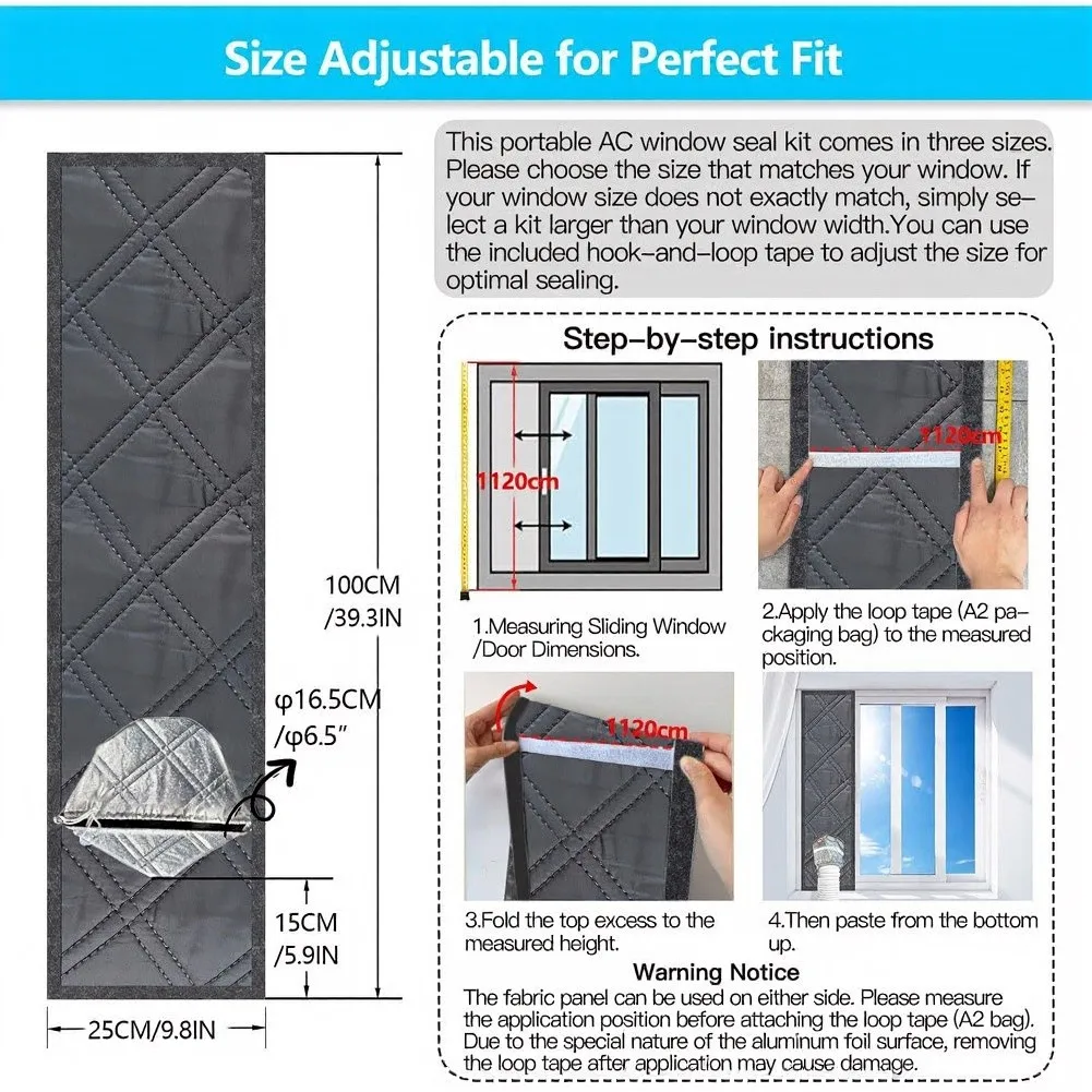 Window Seal Fabric for Portable Air Conditioners Silver Reflective Coating Grey Oxford Cloth 25x100cm 25x180cm 25x250cm