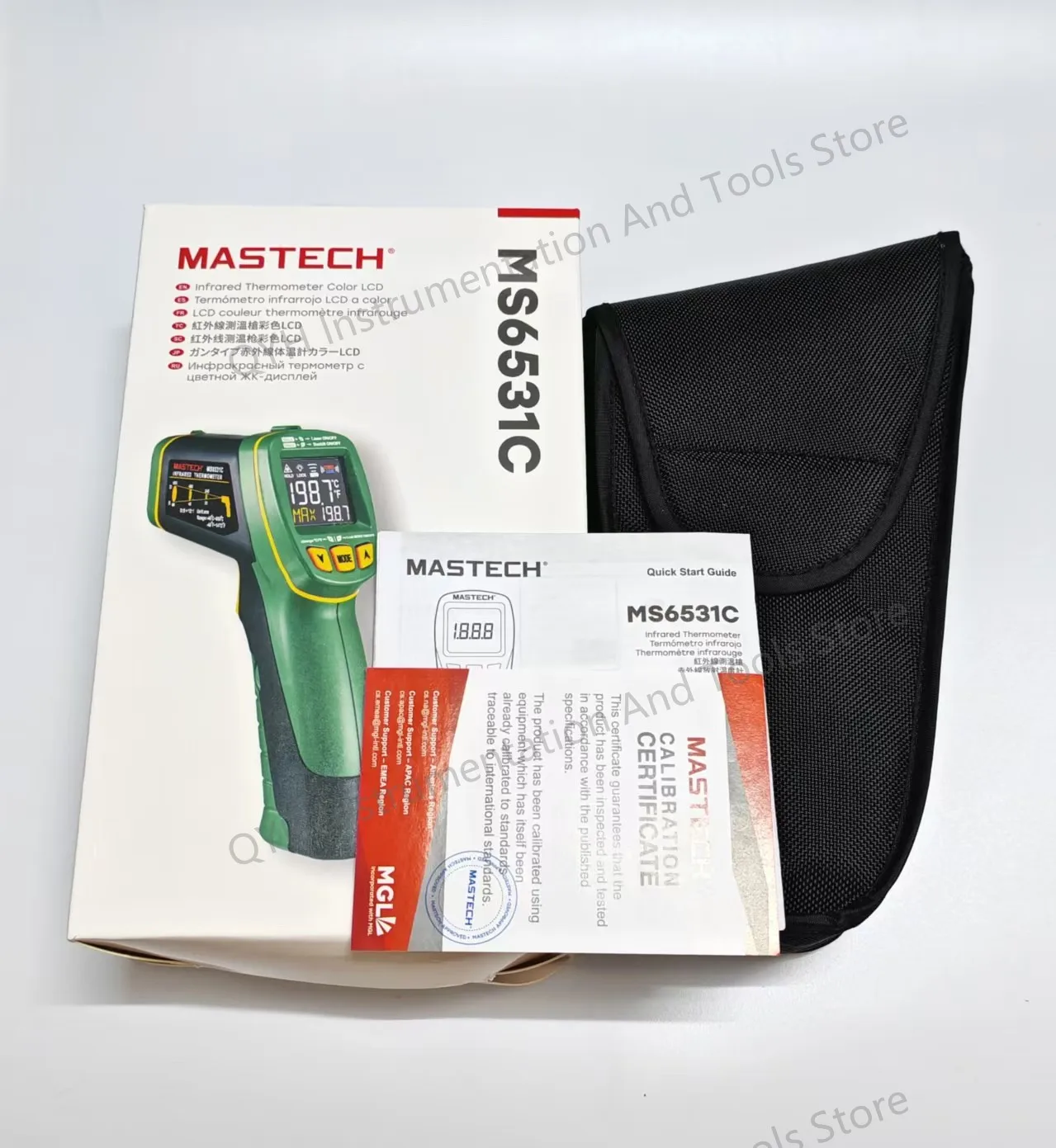 

MASTECH MS6531C Infrared Thermometer Color LCD Non-Contact and K-type Temperature test Backlight Display Data Hold & Logging