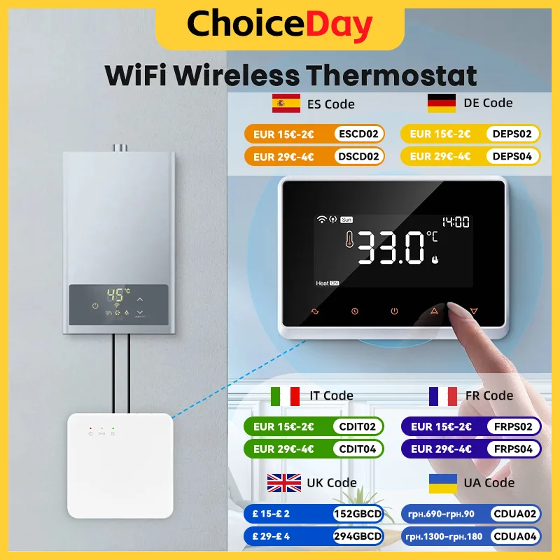 

Новый беспроводной Wi-Fi термостат Tuya, газовый котел, на батарейках, Wi-Fi термостат для котла, регулятор температуры Alexa Google Home