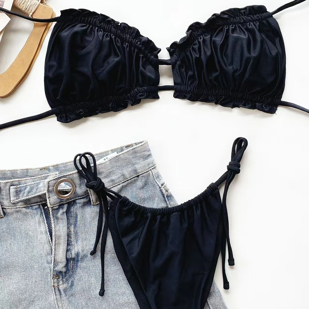 ชุดบิกินี่เปลือยชุดชายหาดซัมเมอร์มีให้เลือกหลายสีชุดว่ายน้ําผ้ายืดหยุ่นสูงเป็นมิตรกับสิ่งแวดล้อม