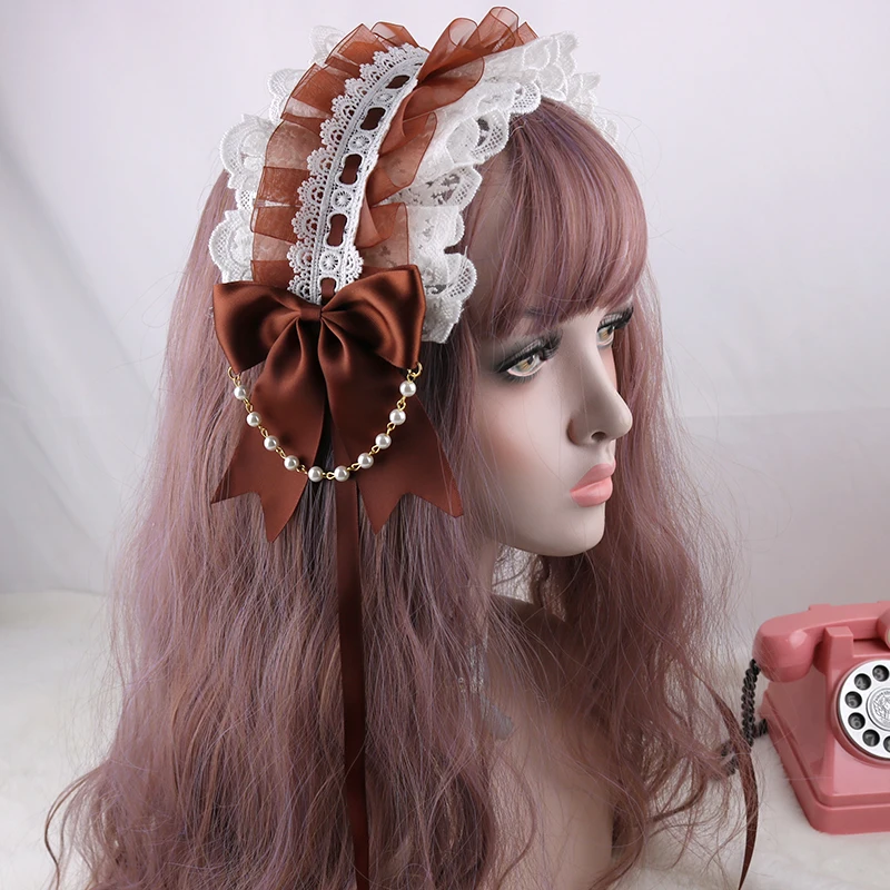 Japanse handgemaakte zachte meisje witte kant hoofddeksel Lolita boog parel zoete veelzijdige Kc hoofdband pop haaraccessoires voor vrouwen
