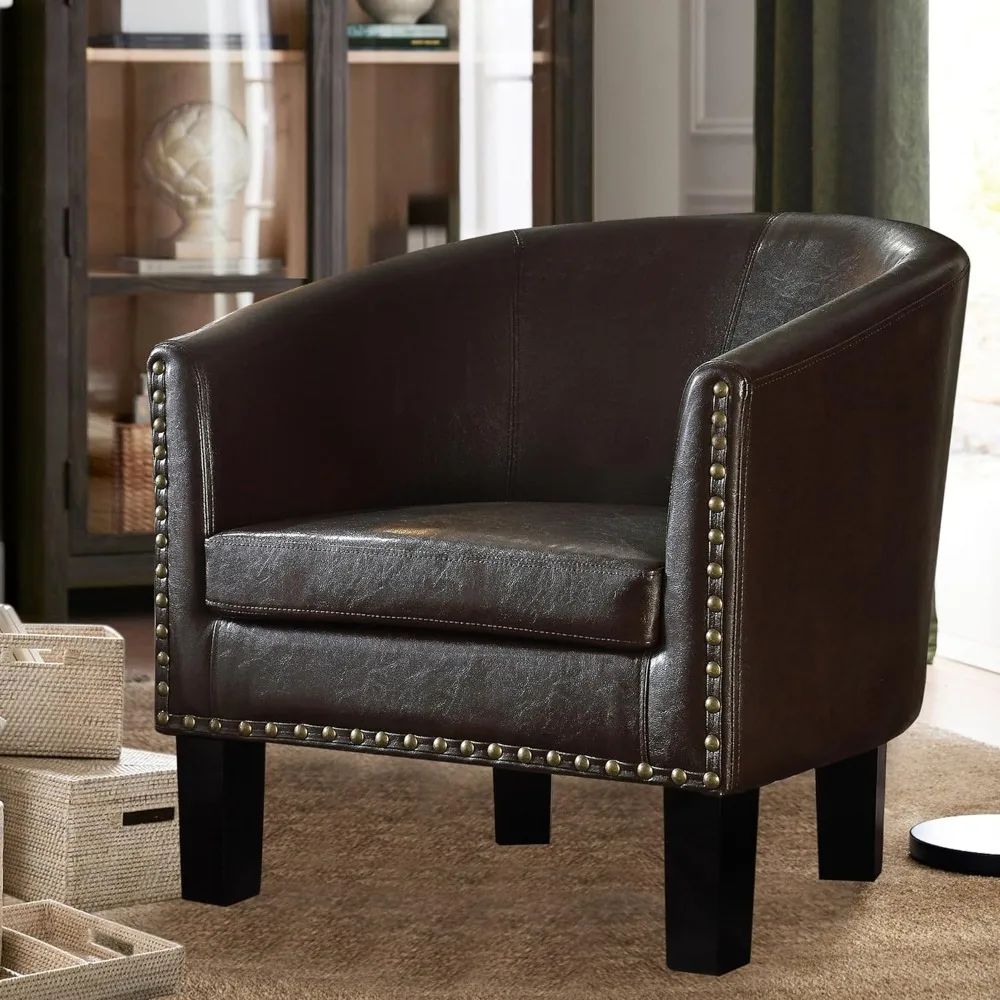 Club Style Barrel Armchair for Living Room Faux Leather Accent Chair, Sillones Modernos Para Sala  Sillas