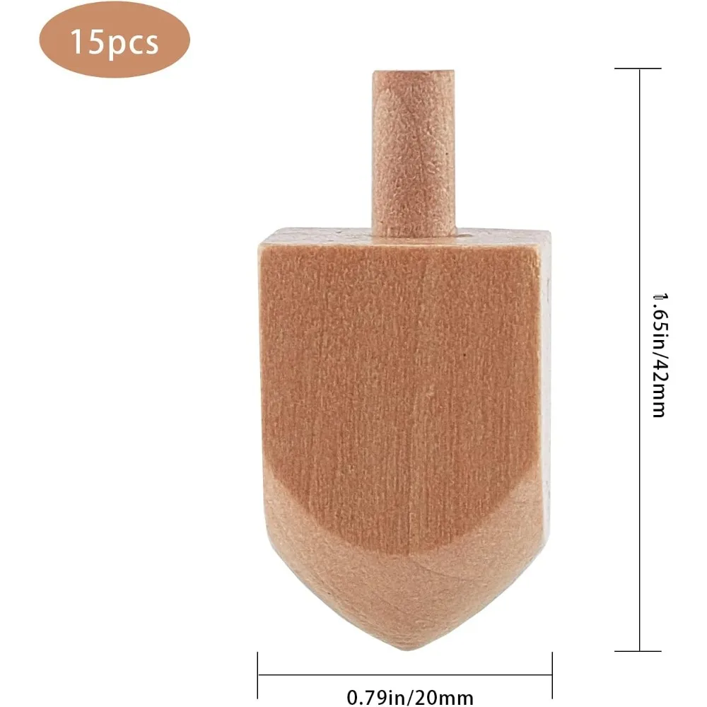 15PCS Wooden Dreidels Unfinished Wood Dreidel Blank Natural Ready to Decorate Perfect for Hanukkah Party