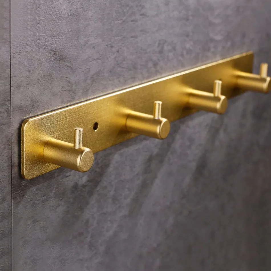 Matte Gold Bathroom Hook Adhesive Aluminum Creative Lavatory Wall Mounted 2 3 4 5 Robe Hooks Clothes Coat Towel Door Holder Rack