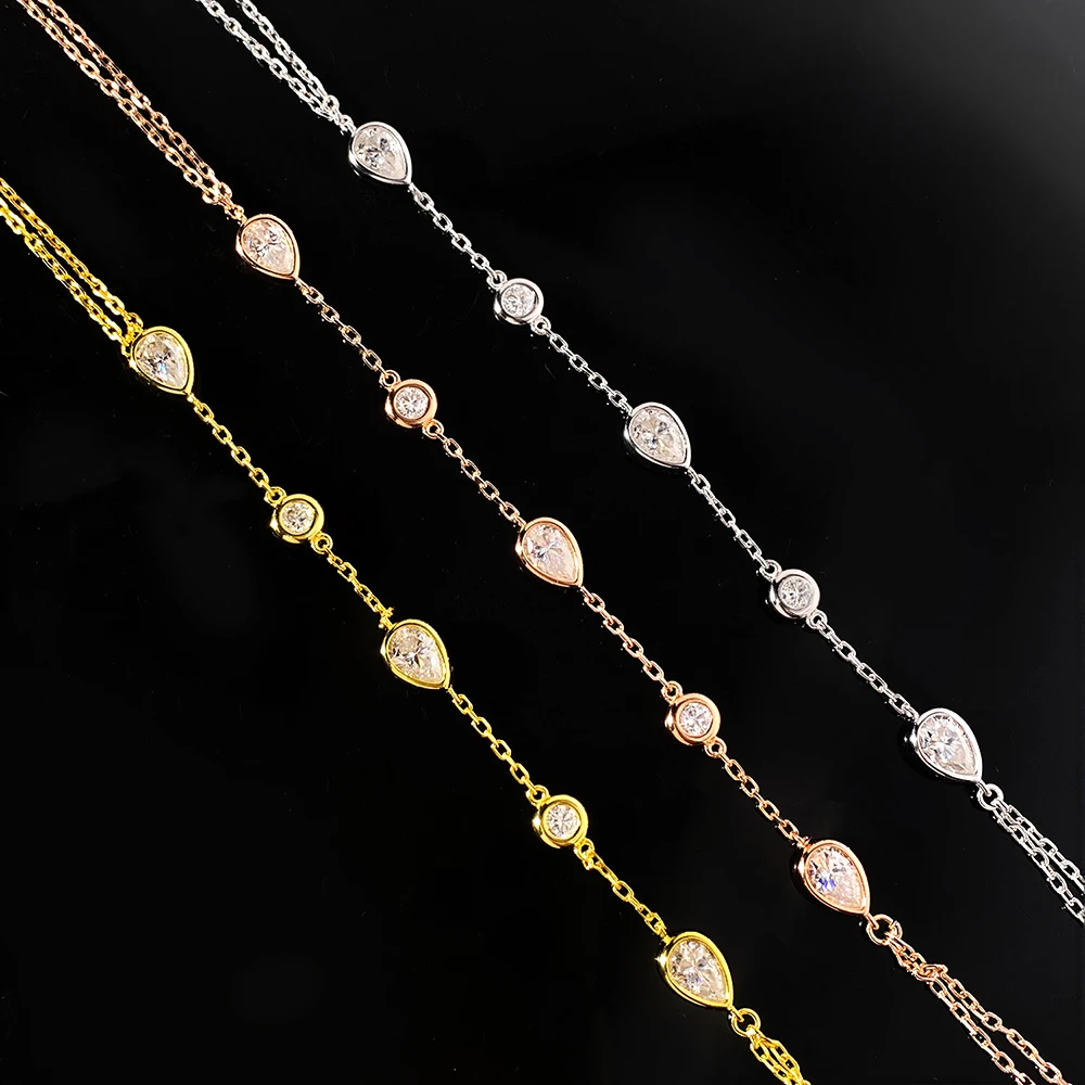 QIBAOKU WaterDrop Moissanite Bracelet Finger Wrist Chain S925 Silver Bezel Set Diamond Hand Chain for Women Gift Jewelry 2026