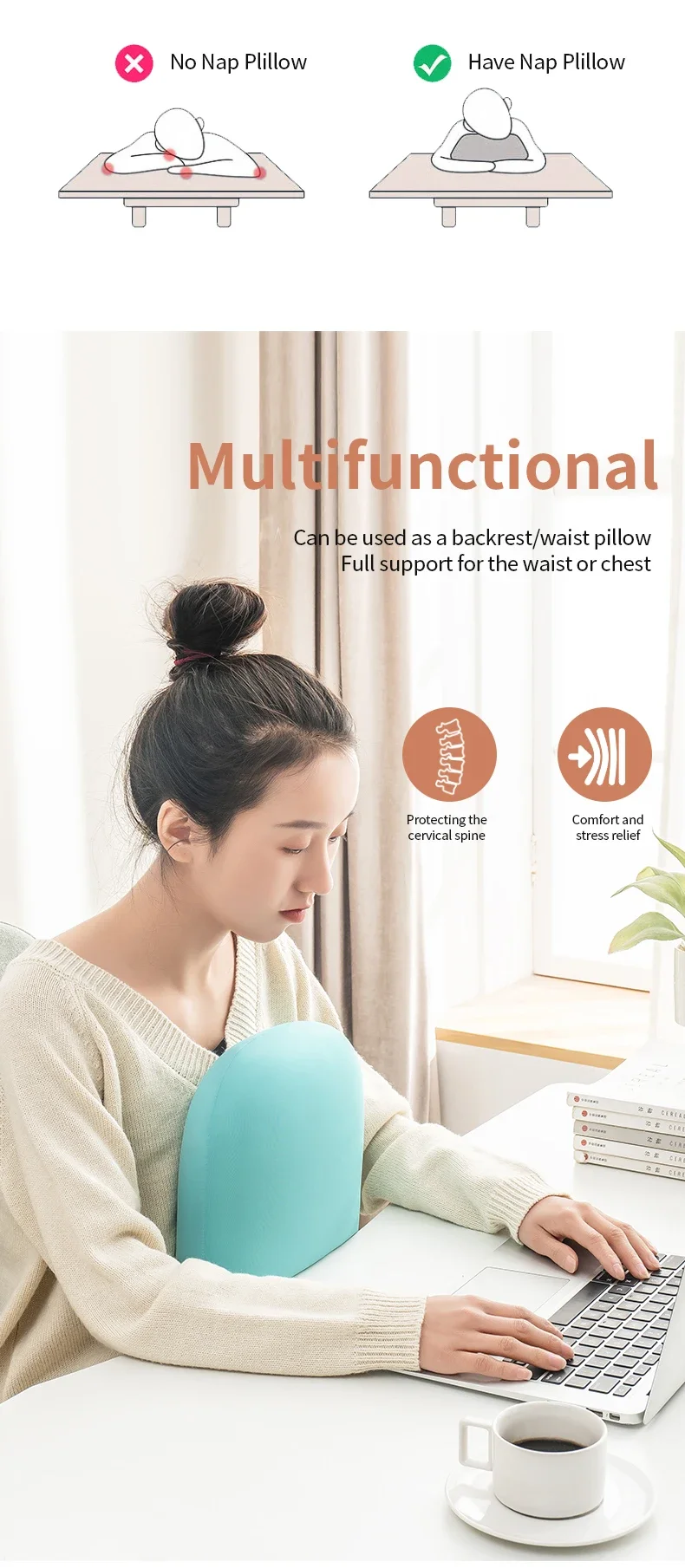 Multifunktions 1PC Memory Foam Neck Kissen Langsam Rebound Weiche Reise Kissen Für Schlafen Zervikale Gesundheit Massage Kissen Nickerchen kissen – Detail 5