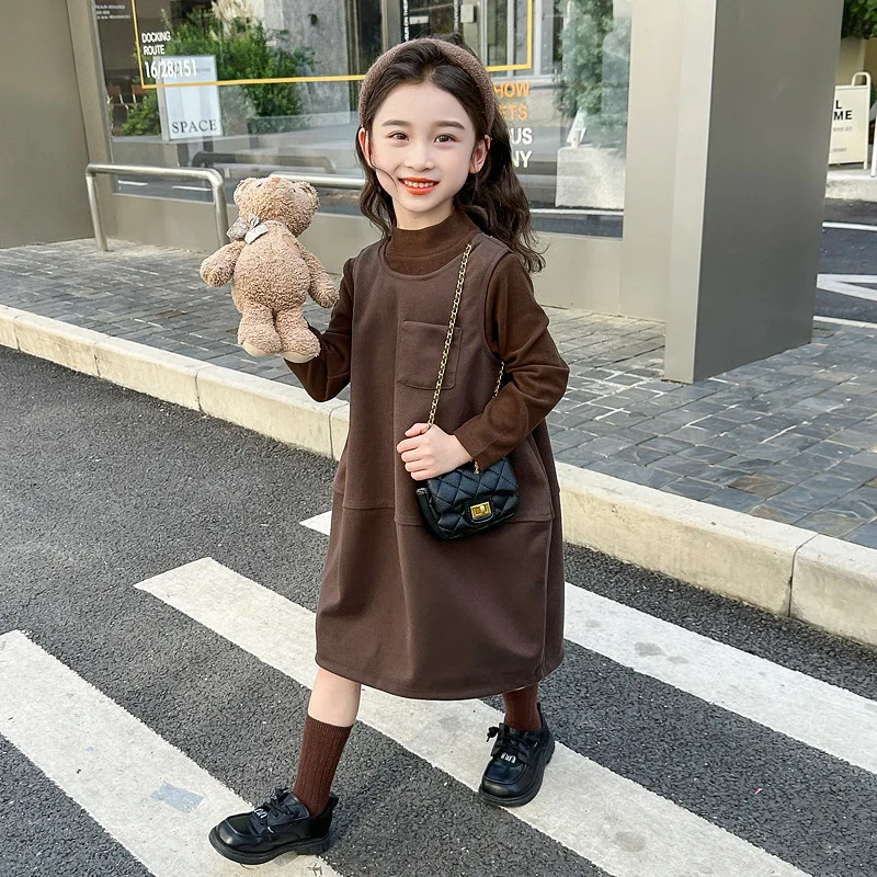 

Комплект для девочек, новинка 2025, весенне-осенний корейский жилет с длинными рукавами, юбка, модный стильный комплект из двух предметов для женщин и малышей