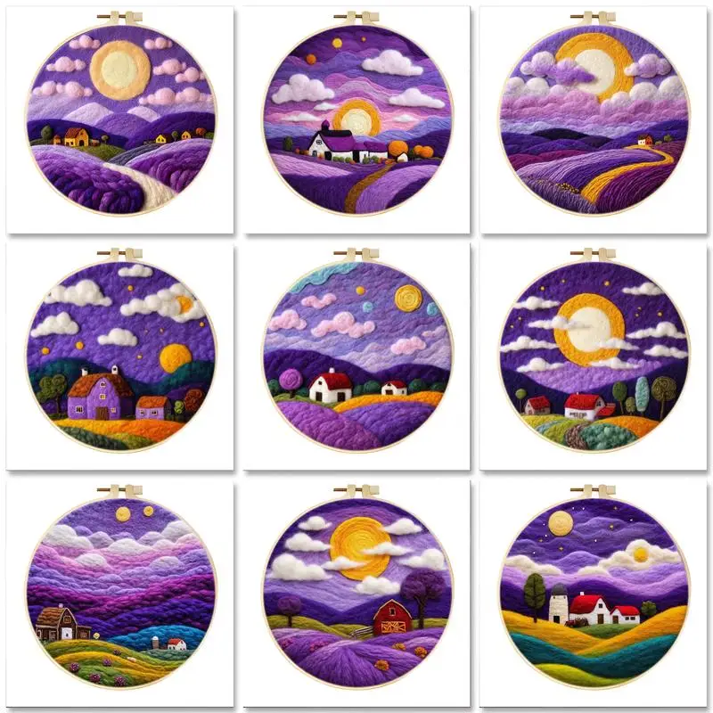 

GATYZTORY Funny Wool Felt Painting Kit for Beginners House Scenery Needle Felting Kit Village Home Decoration Art Craft