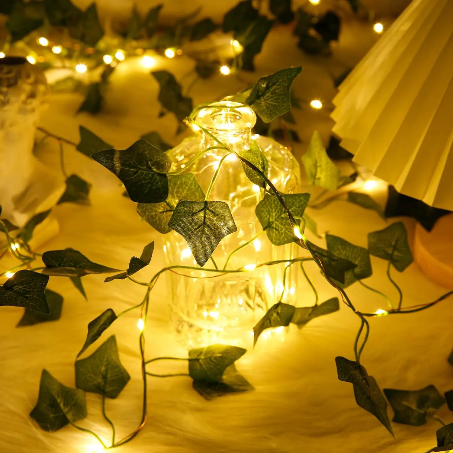 Solar LED String Lights, Artificial Ivy Leaf Lamp Fake Vine Garland 8 Modes Waterproof Maple Leaves Solar Powered Patio