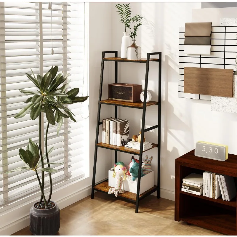 4 layers of ladder shelves, ladder bookshelves, rural bookcase storage shelves,