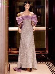 Customized  Luxury Purple Mermaid Evening Dress Sparkling Sequins Elegant Banquet Fishtail Formal Party Gowns for Women Vestidos