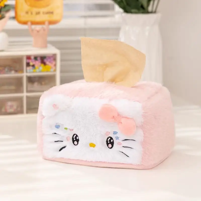 

The latest Hello Kitty cat tissue box filled with plush toys, figurines, cartoon anime, cute gifts, and fun doll home decor