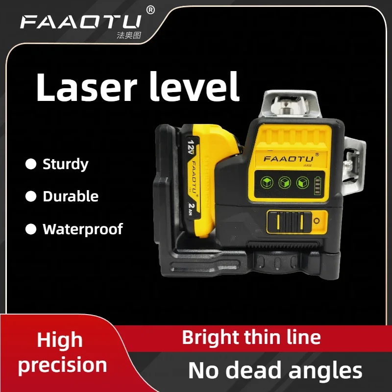 

FAAOTU 089LG 12-проводной 3-сторонний 360-градусный ° Вертикальный лазерный уровень - совместимый с аккумуляторами DeWalt 12В, горизонтальный измерительный инструмент для использования на улице