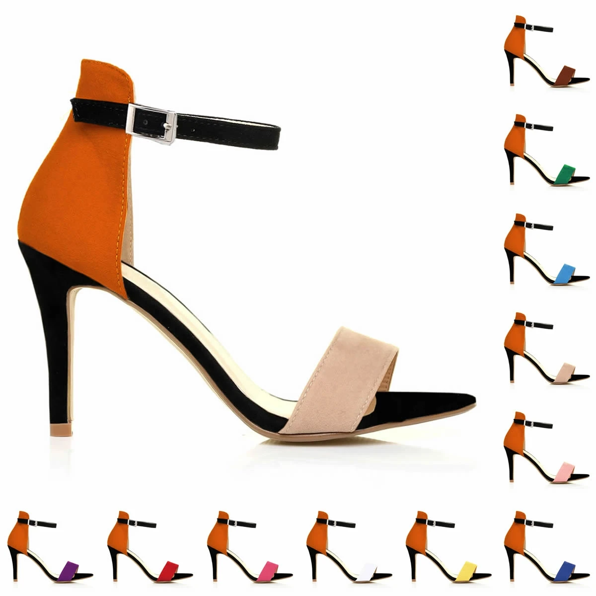 النساء رباط الكاحل الصنادل الصيف مختلط اللون مثير مضخات 9 سنتيمتر المفتوحة تو عالية الكعب السيدات الخناجر فستان الحفلات أحذية الزفاف #6